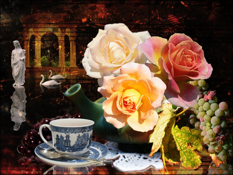 Roses and Tea Set — White