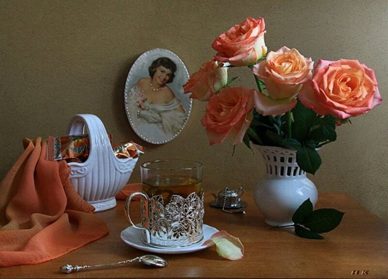 Roses and Tea Setup — Orange