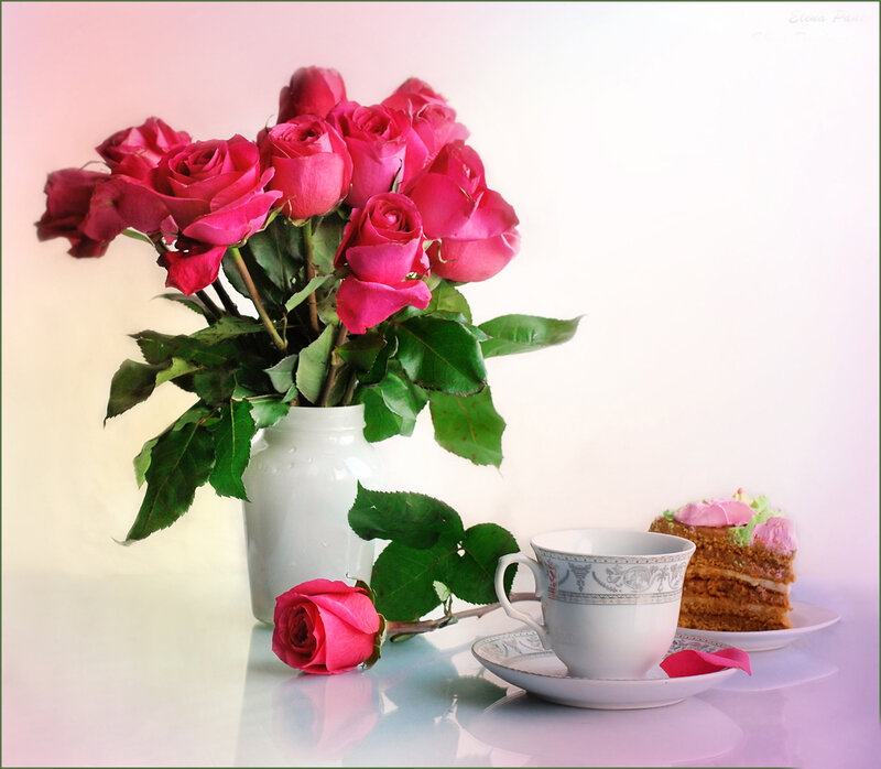Roses and Tea Setup — Pink