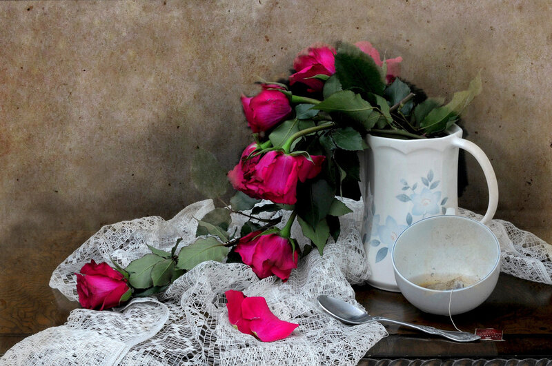 Roses and tea still life
