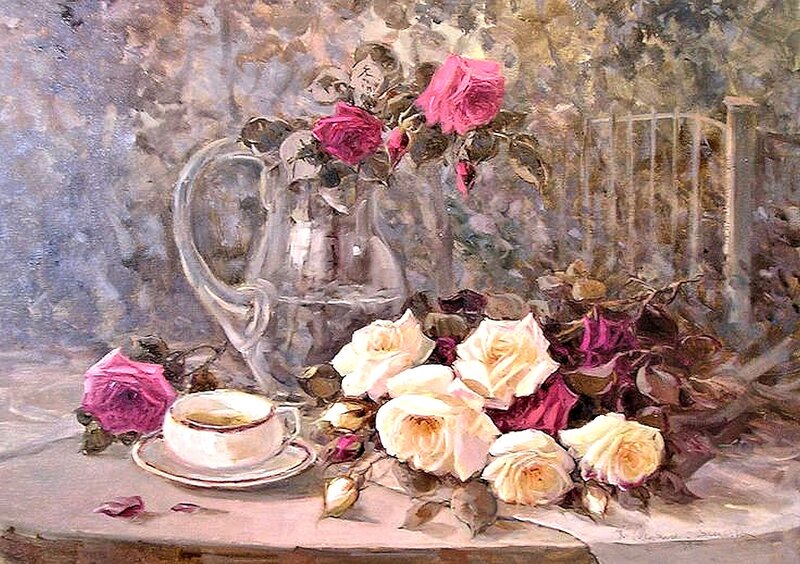 Roses and Teacup — Pink, Serene
