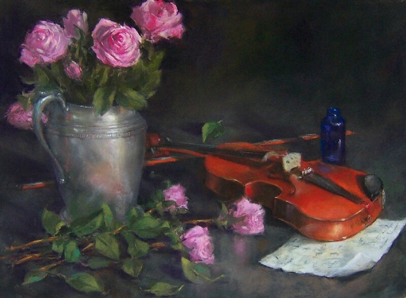 Roses and Violin — Pink