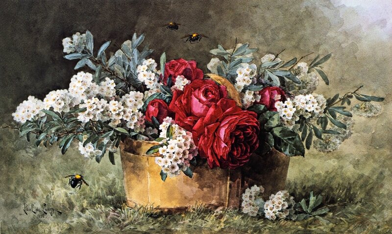 Roses and White Flowers — Red