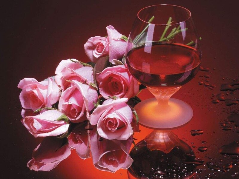 roses and wine glass