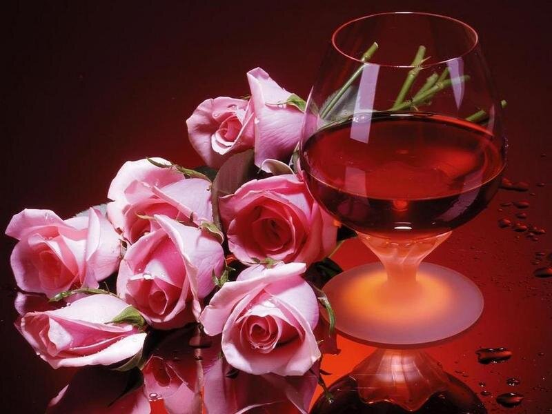 Roses and Wine Glass — Red