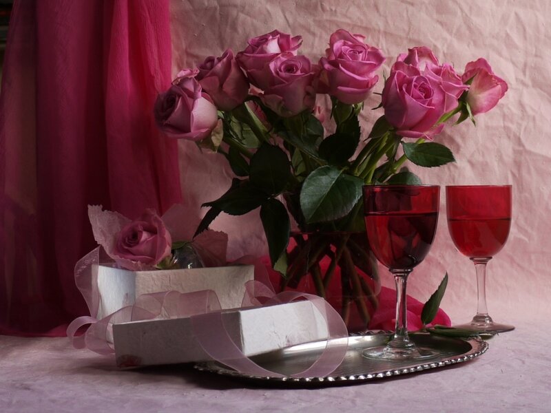Roses and Wine Glasses