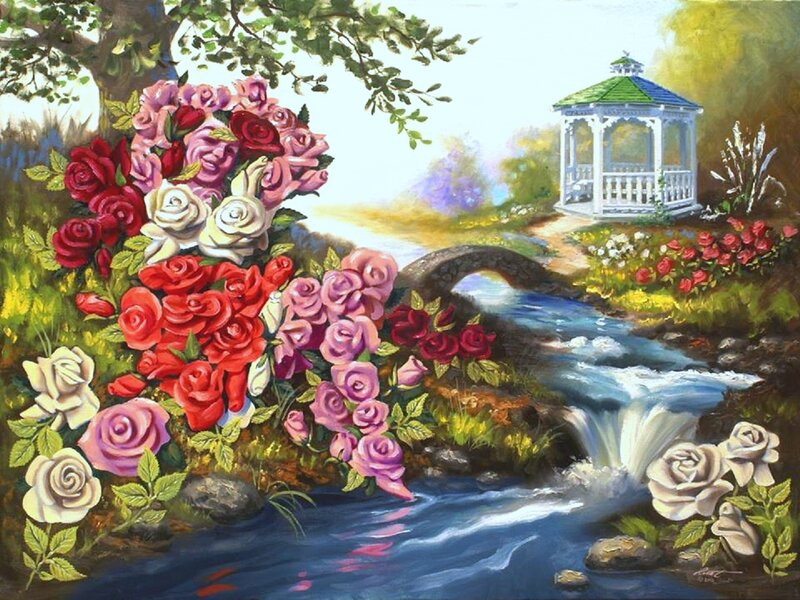 Roses by a Stream