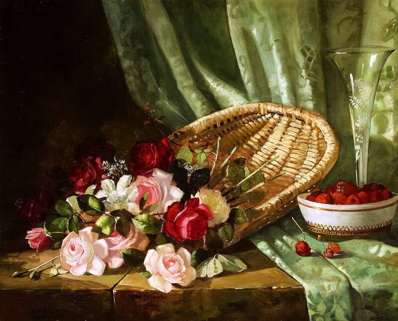 Roses in a Basket — Green, Dramatic