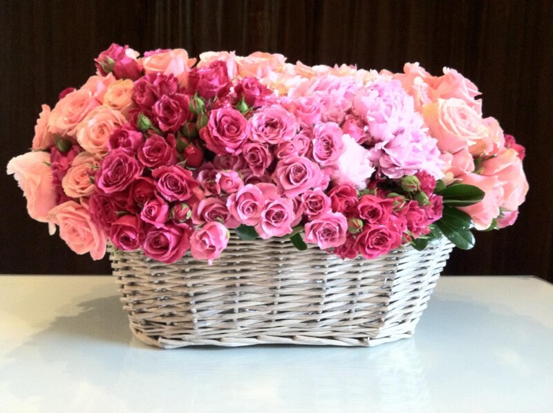 Roses in a Basket — Pink, Calm, Photograph, Table
