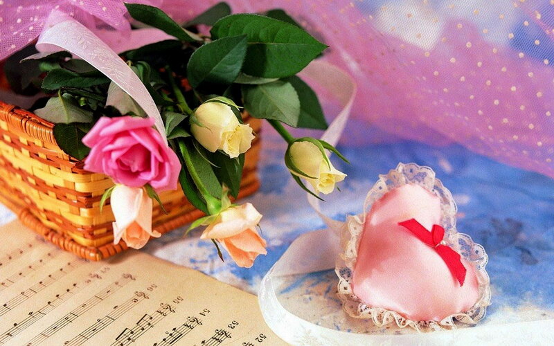 Roses in a Basket — Pink, Romantic, Photograph, Music Sheet