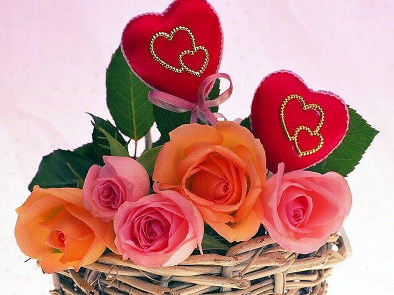 Roses in a Basket — Pink, Romantic, Photograph