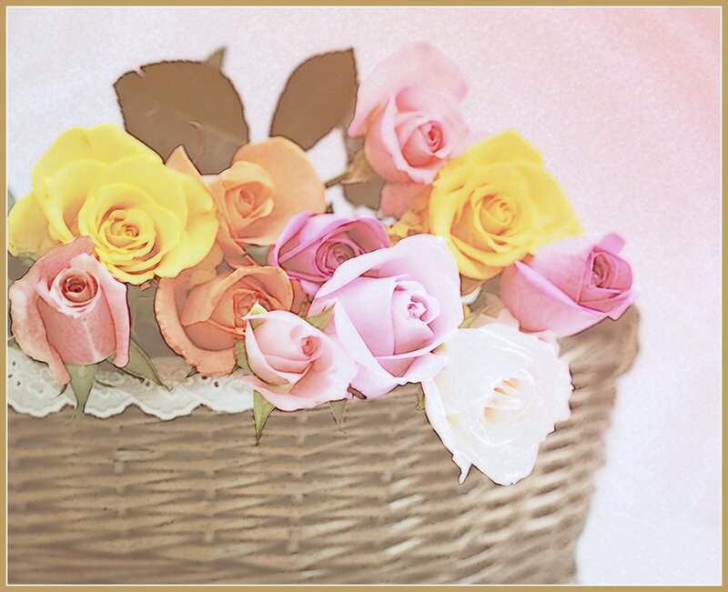 Roses in a Basket — Pink, Serene, Photograph