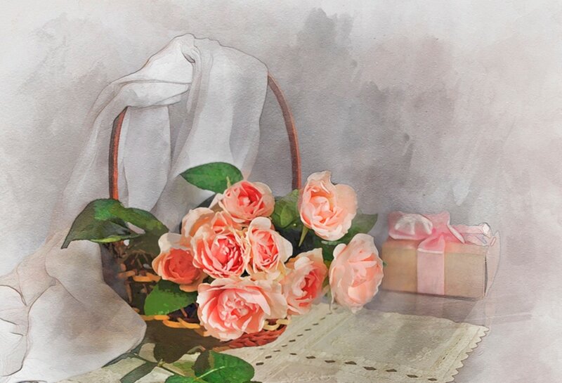Roses in a Basket — Pink, Serene