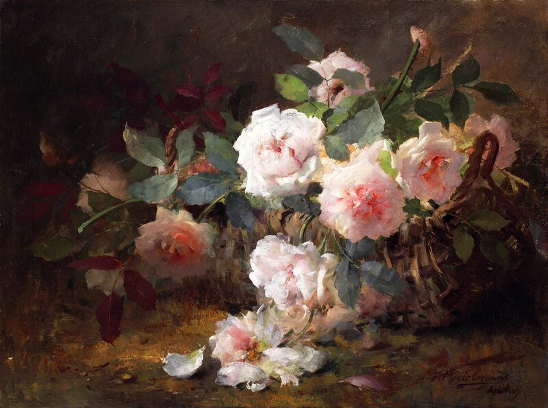 Roses in a Basket — White, Dramatic