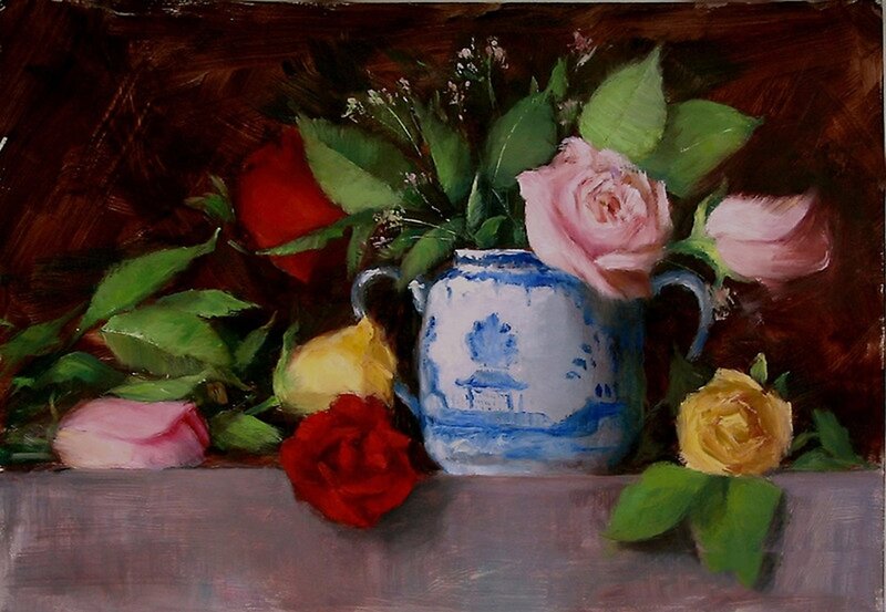 Roses in a Blue-and-white Vase — Blue