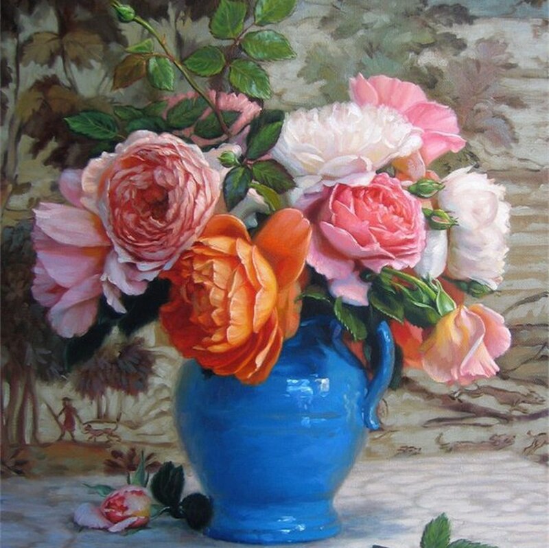 Roses in a Blue Vase — Serene