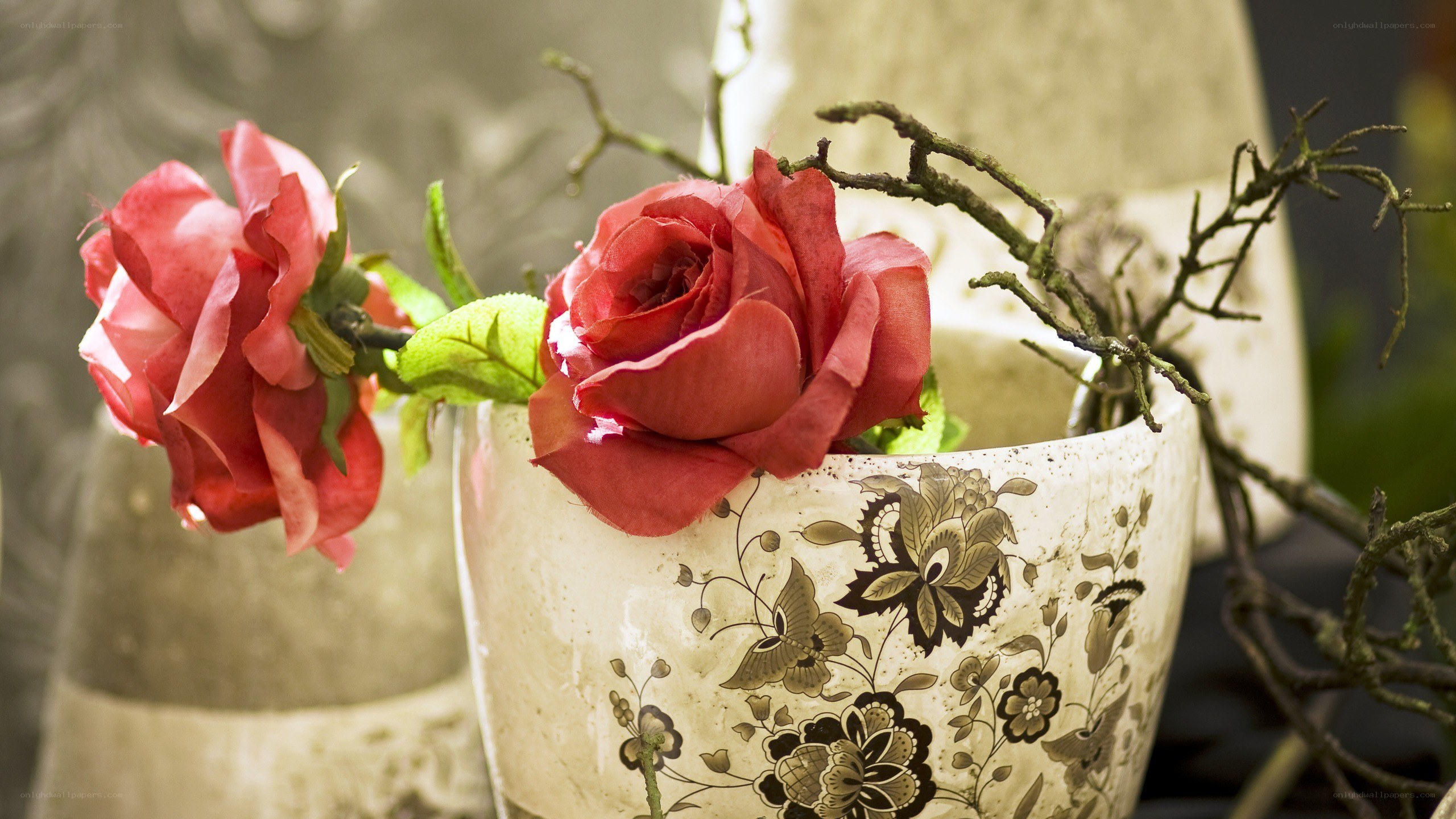 Roses in a decorative vase
