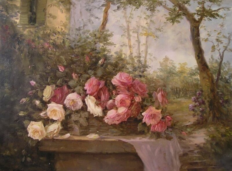 Roses in a Garden — Pink, Serene, Afternoon, Painting