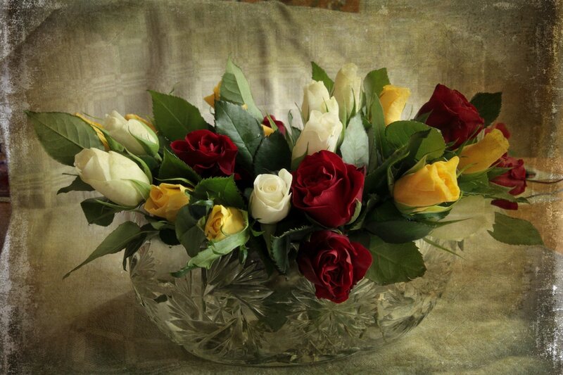 Roses in a Glass Bowl — Red