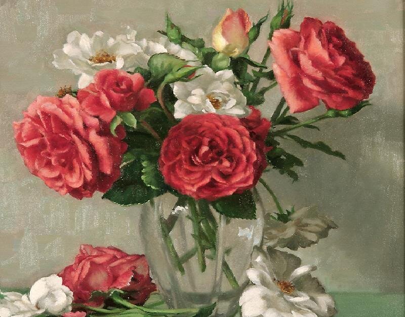 Roses in a glass vase