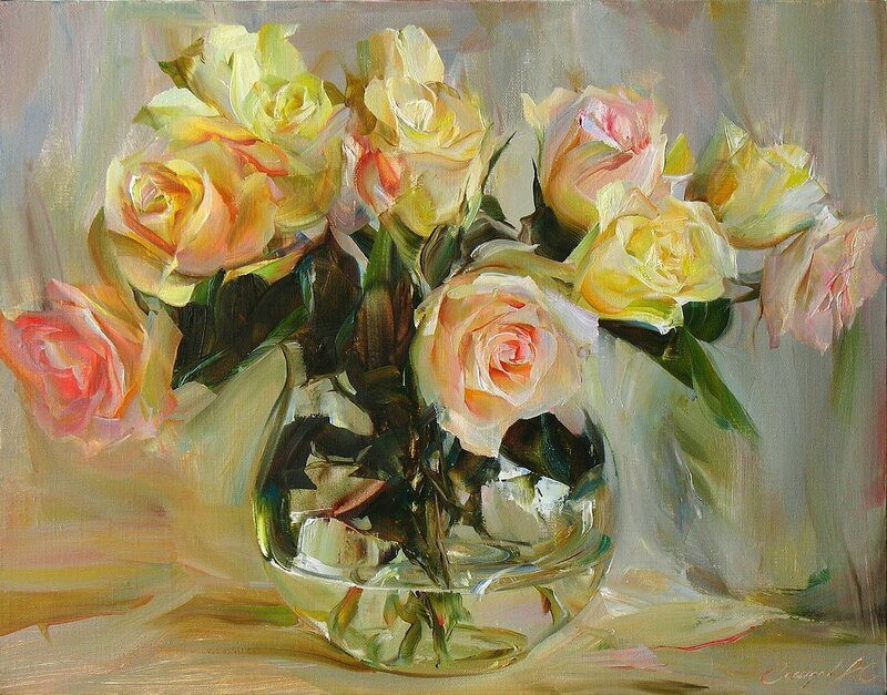 Roses in a glass vase