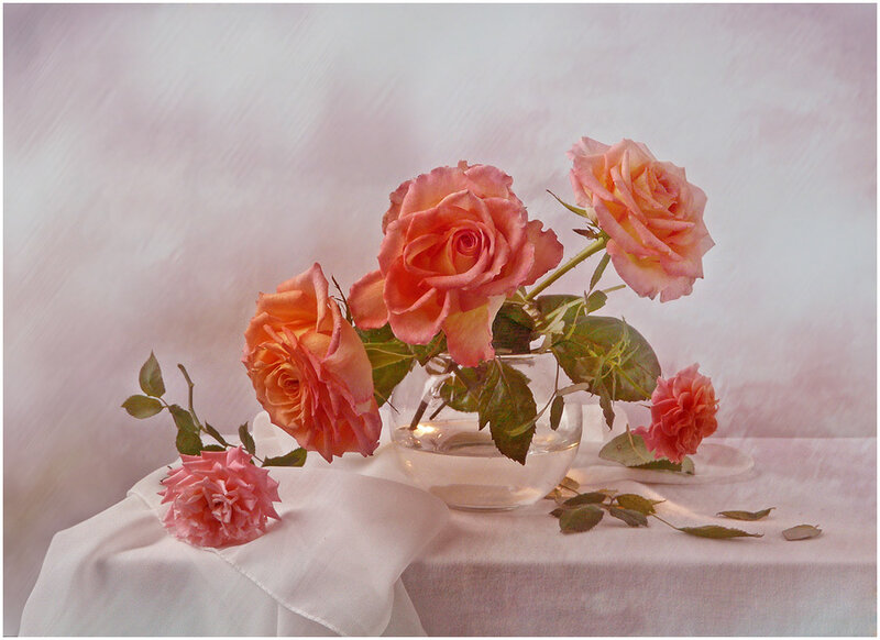 Roses in a Glass Vase — Pink
