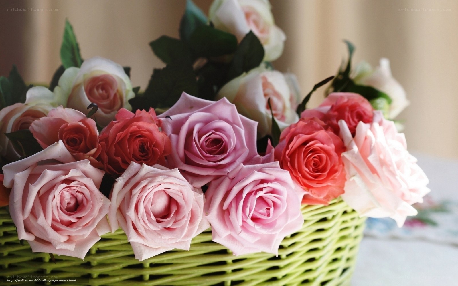 roses in a green basket