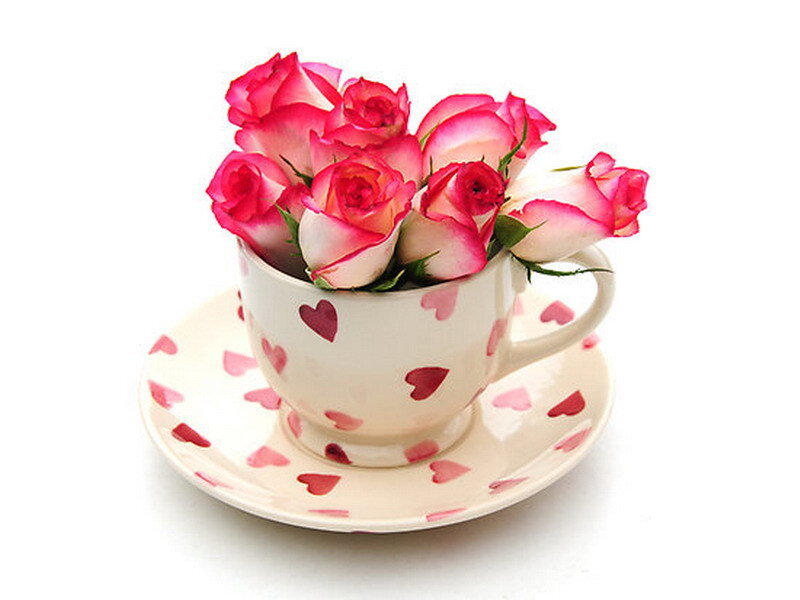 roses in a heart cup