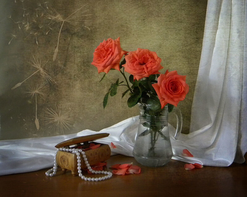 Roses in a Pitcher — Orange, Serene
