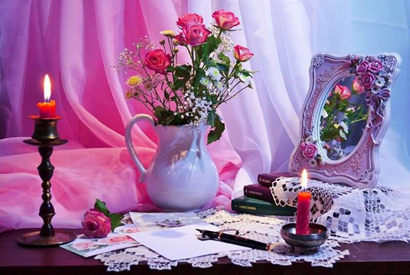 Roses in a Pitcher — Pink, Romantic