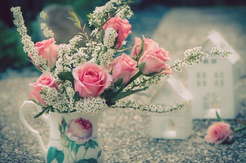 Roses in a Pitcher — Pink, Serene, Spring