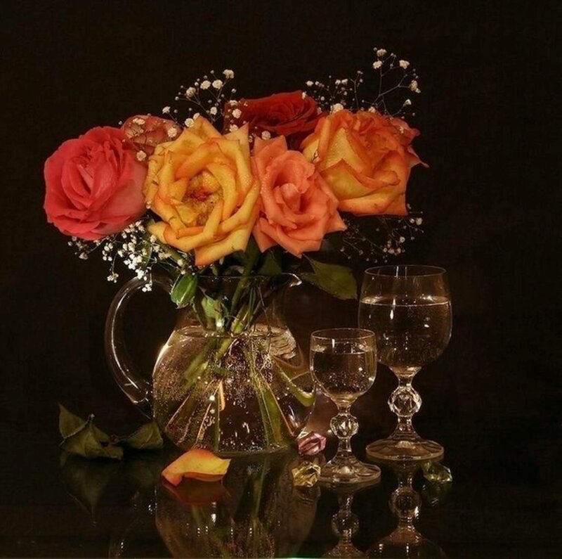 Roses in a Pitcher — Red