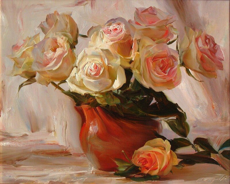 Roses in a red vase