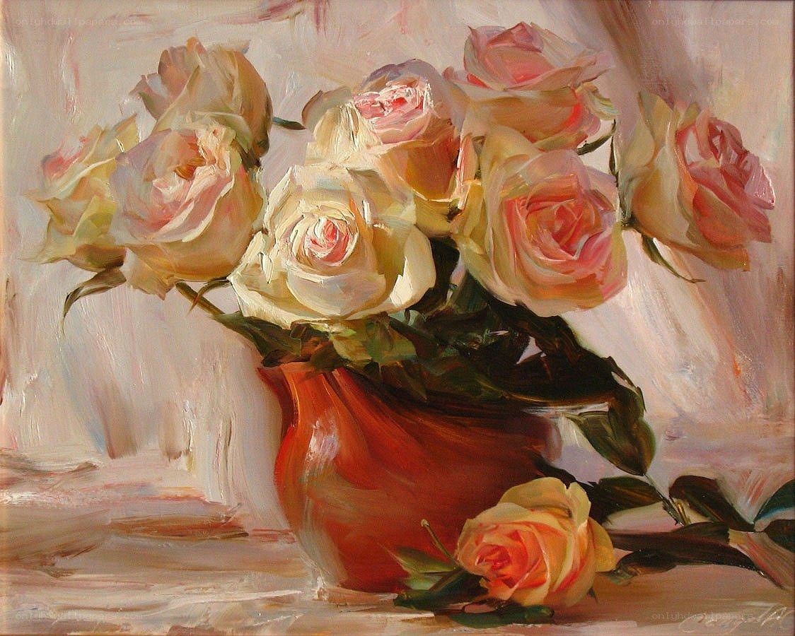 Roses in a red vase