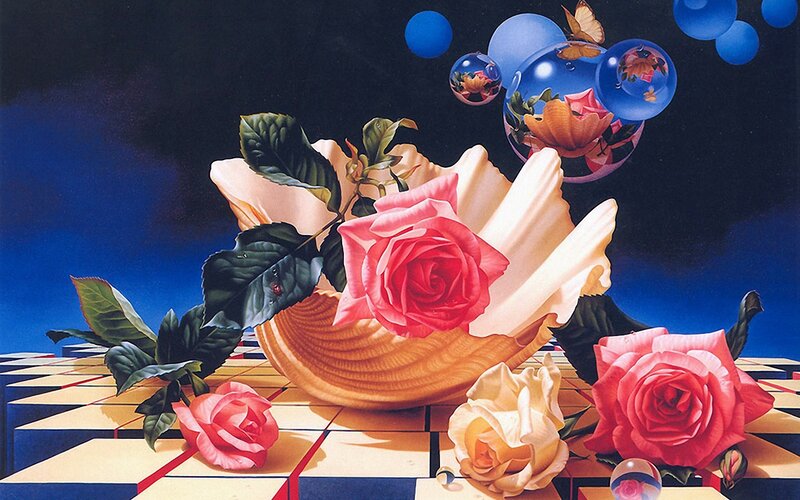 Roses in a Shell — Blue, Dreamy, Digital Art
