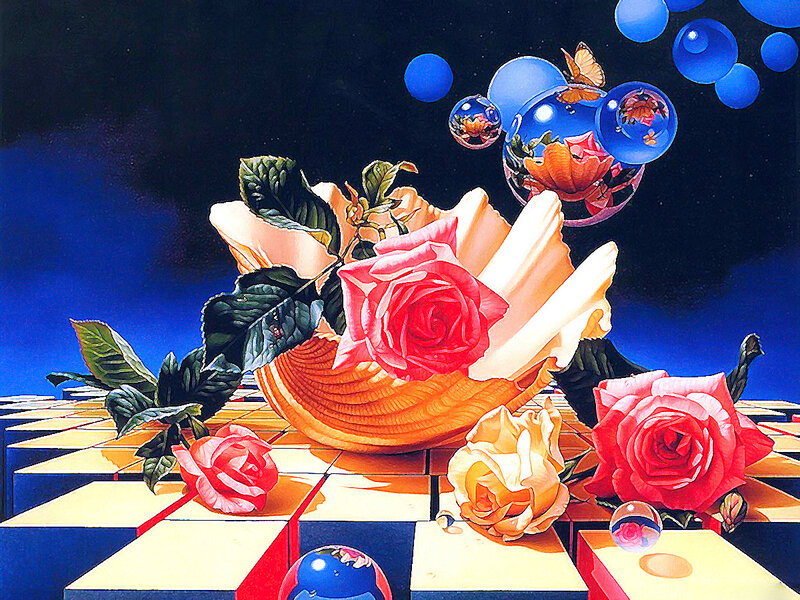 Roses in a Shell — Blue, Dreamy, Night