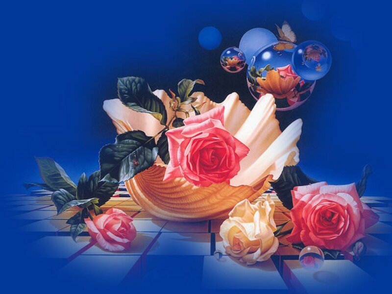 Roses in a Shell — Blue, Dreamy