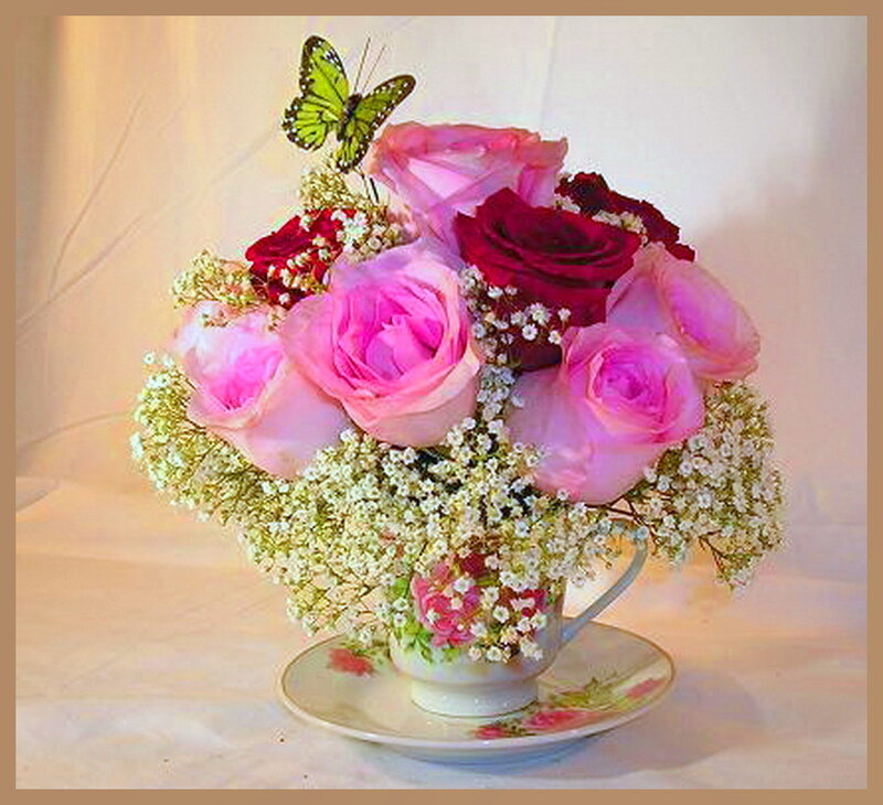 Roses in a Teacup — Pink, Calm, Photograph