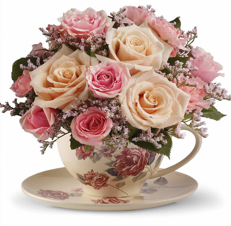Roses in a Teacup — Pink, Elegant, Photograph