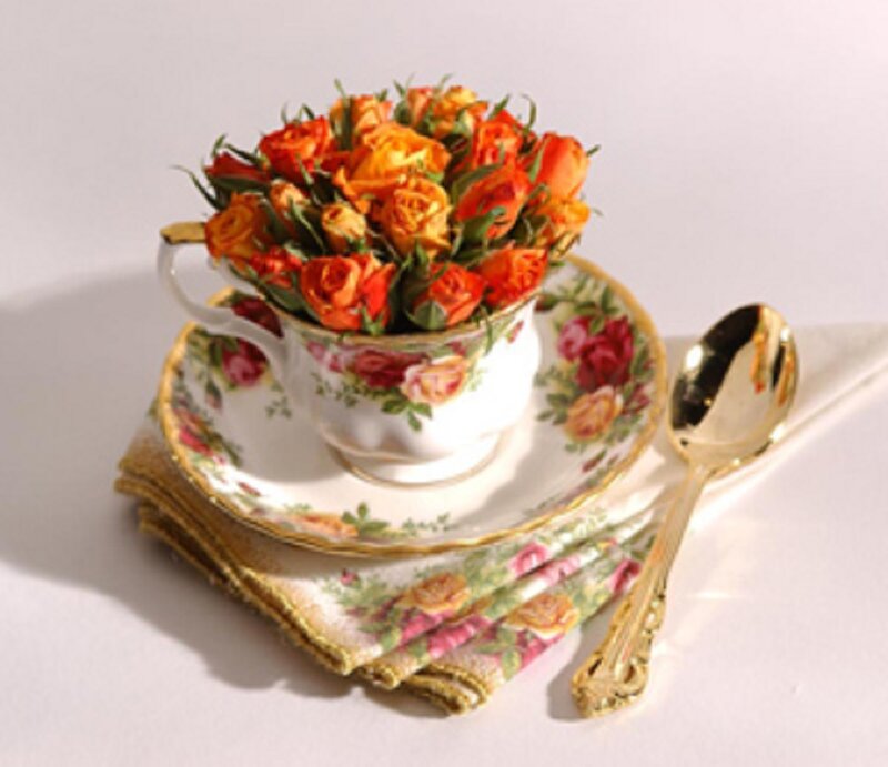 Roses in a Teacup — White, Serene, Photograph