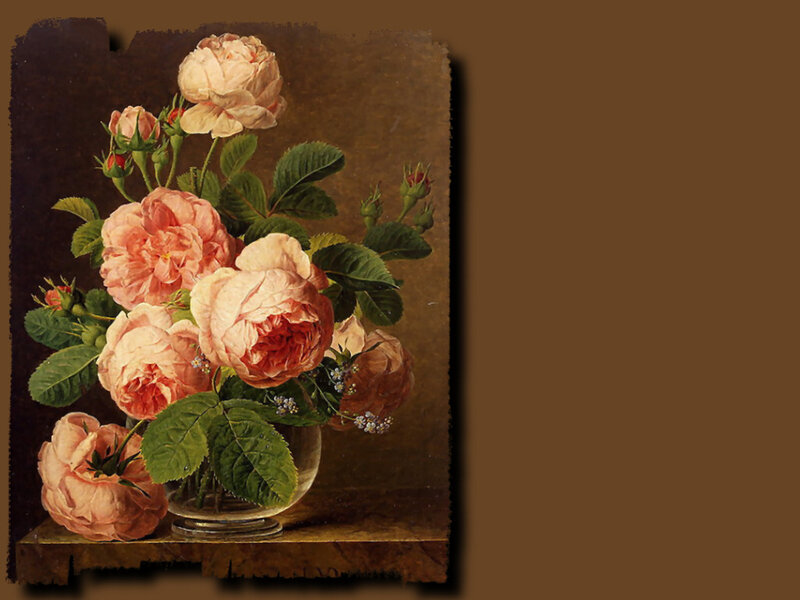 Roses in a Vase — Brown, Calm, Painting