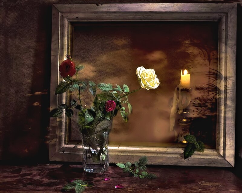 Roses in a Vase — Brown, Dramatic, Night