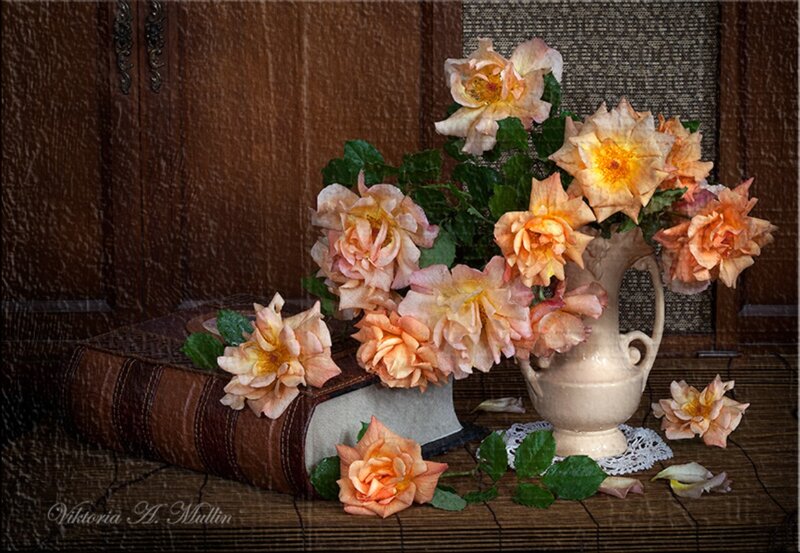 Roses in a Vase — Brown, Serene, Photograph