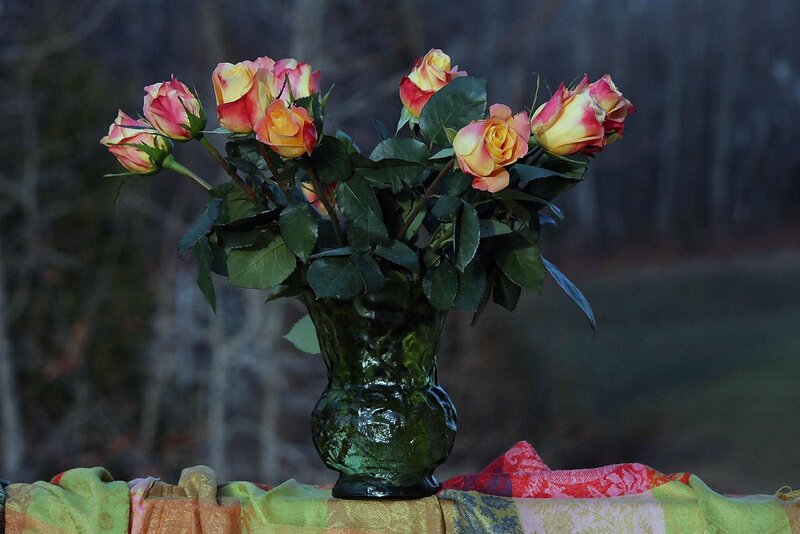 Roses in a Vase — Green, Serene
