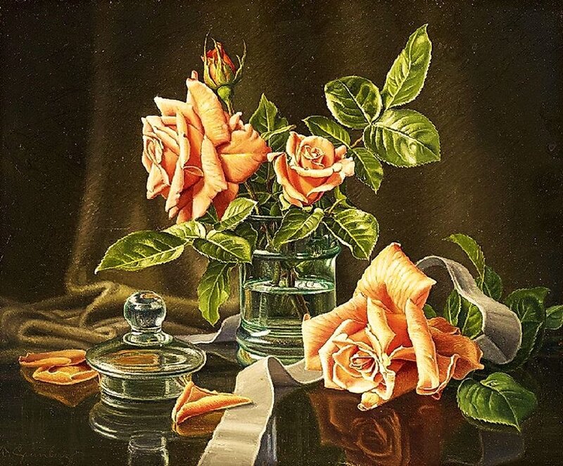 Roses in a Vase — Orange, Dramatic