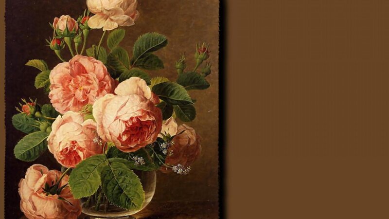 Roses in a Vase — Pink, Calm, Painting, Leaves