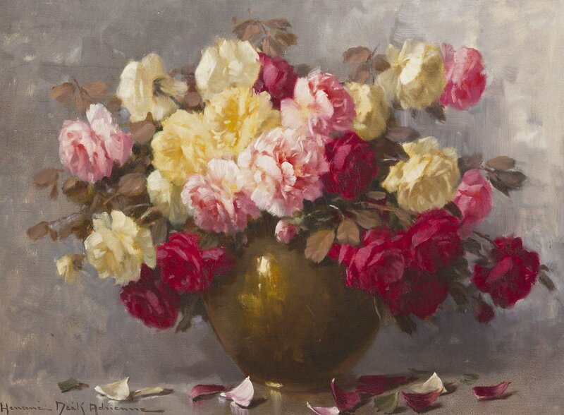 Roses in a Vase — Pink, Calm, Painting, Petals