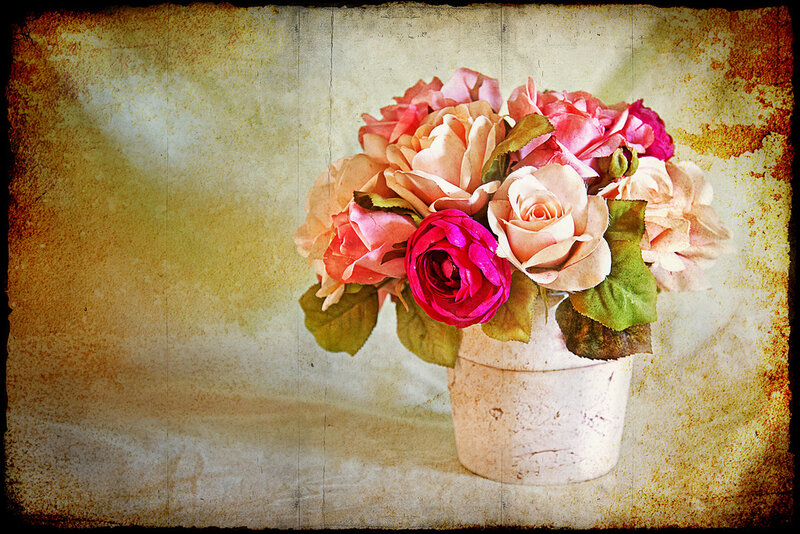 Roses in a Vase — Pink, Calm, Photograph, Flowers, Leaves