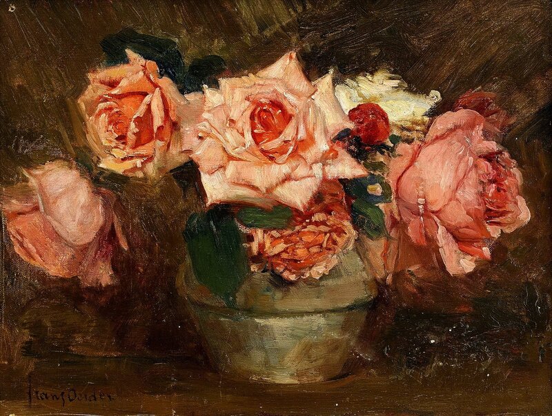 Roses in a Vase — Pink, Dramatic, Painting, Flowers