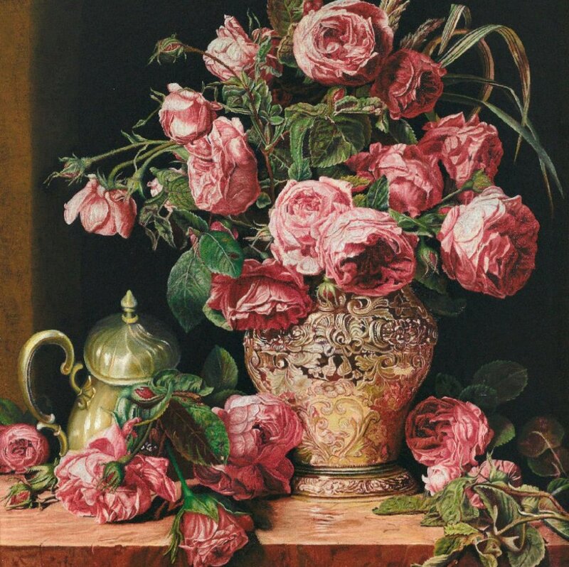 Roses in a Vase — Pink, Dramatic, Painting, Pitcher